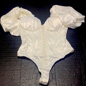 Satin Bodysuit. Fashion Nova. White.